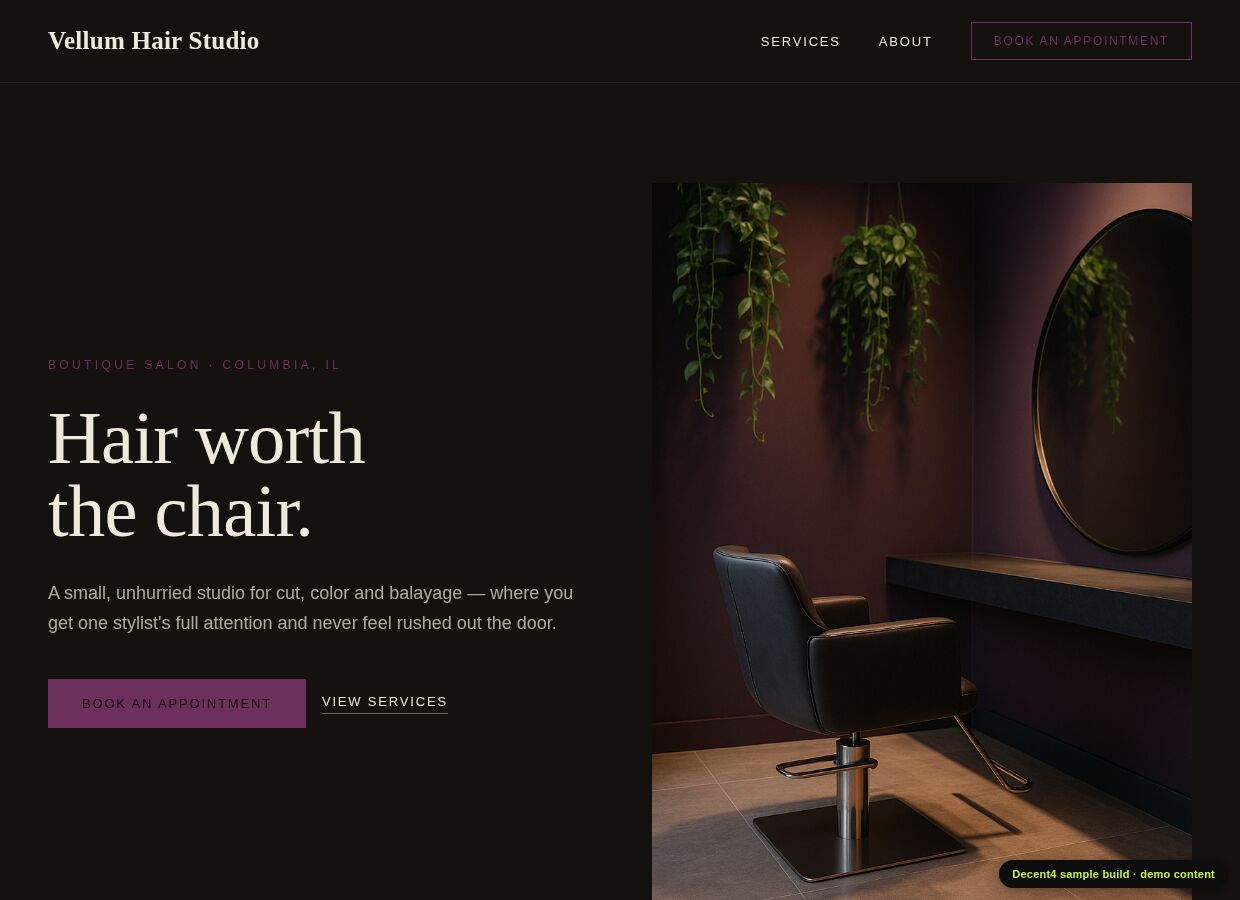 Vellum Hair Studio website preview