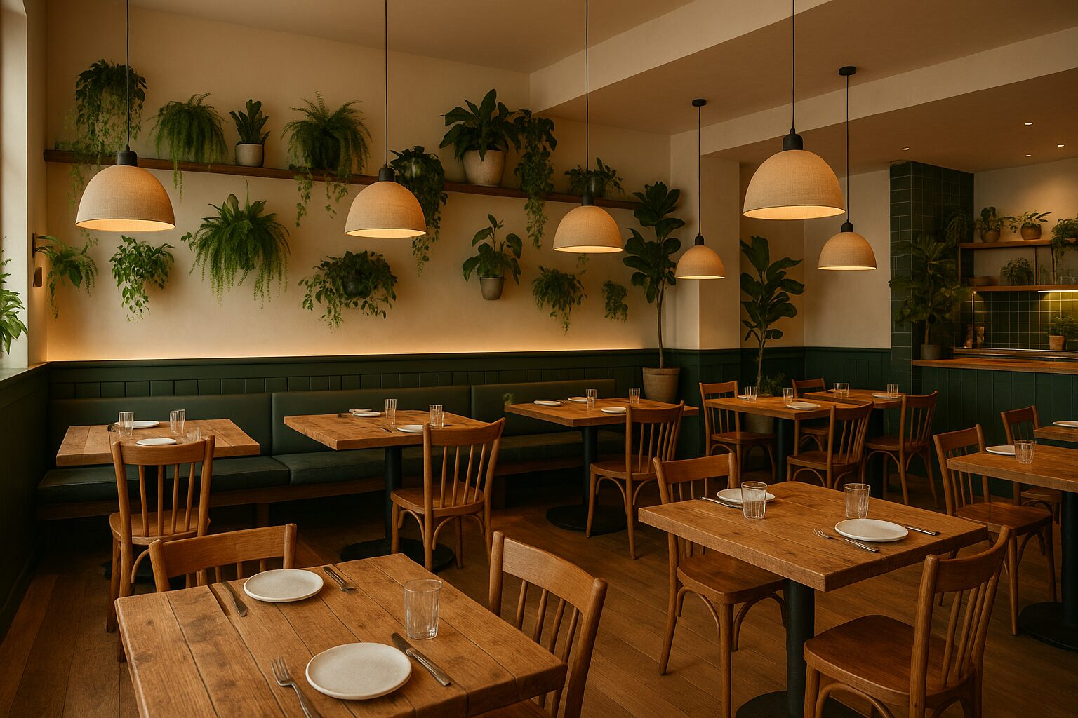 Warm farm-to-table dining room at Birch and Bramble