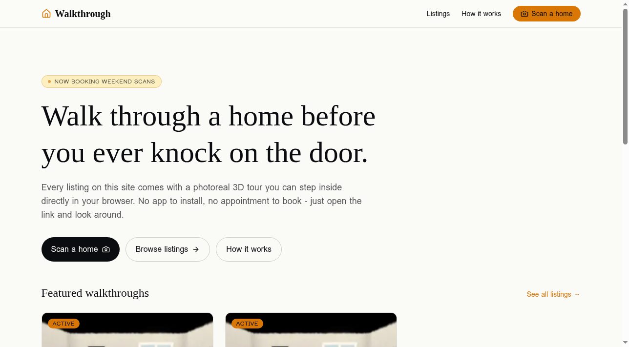 Walkthrough landing page for photoreal 3D home tours viewable in a browser